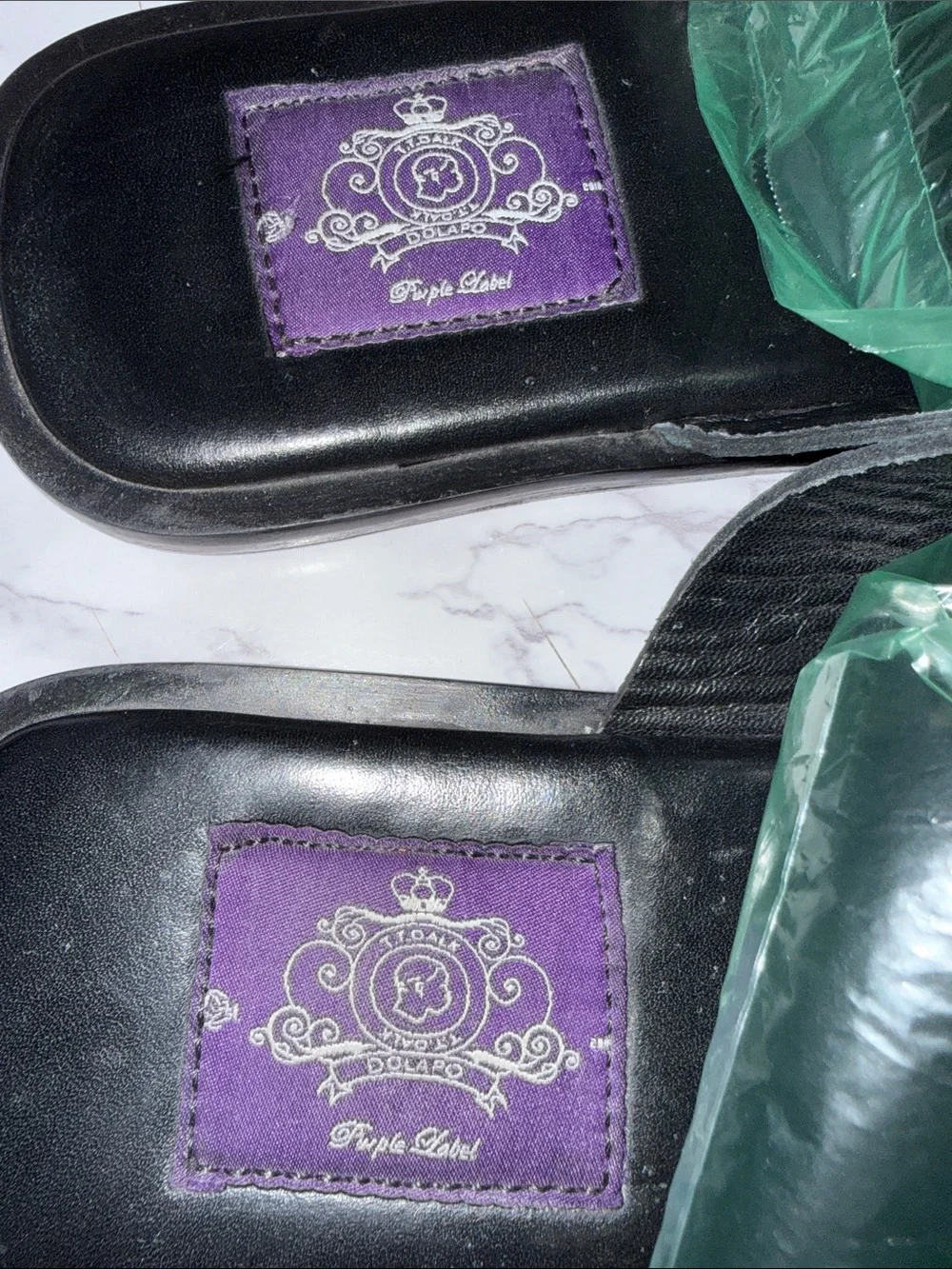T.T. Dalk Black Slide Sandals men’s 10 Purple label